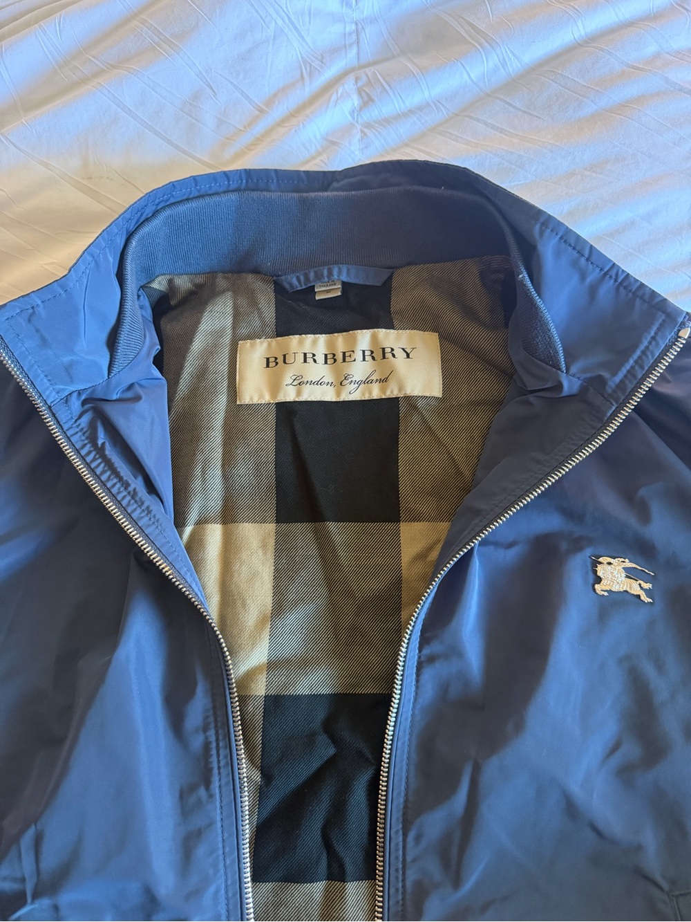 Burberry Grey Blue Lightweight Jacket with Check Lining